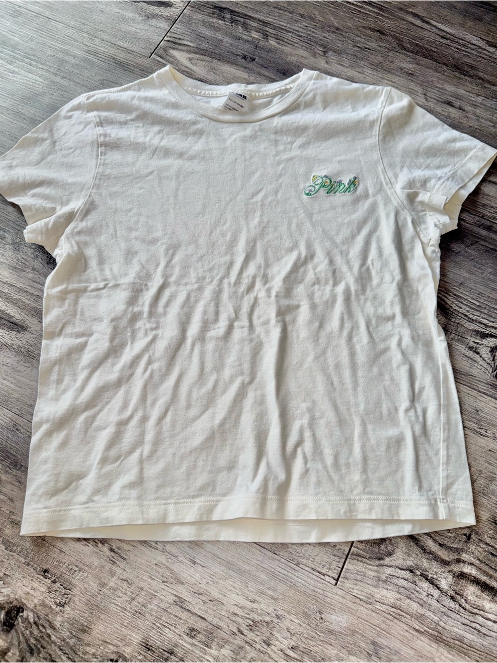 Victoria’s Secret PINK Baby Tee Floral Embroidered Cream Tee Small